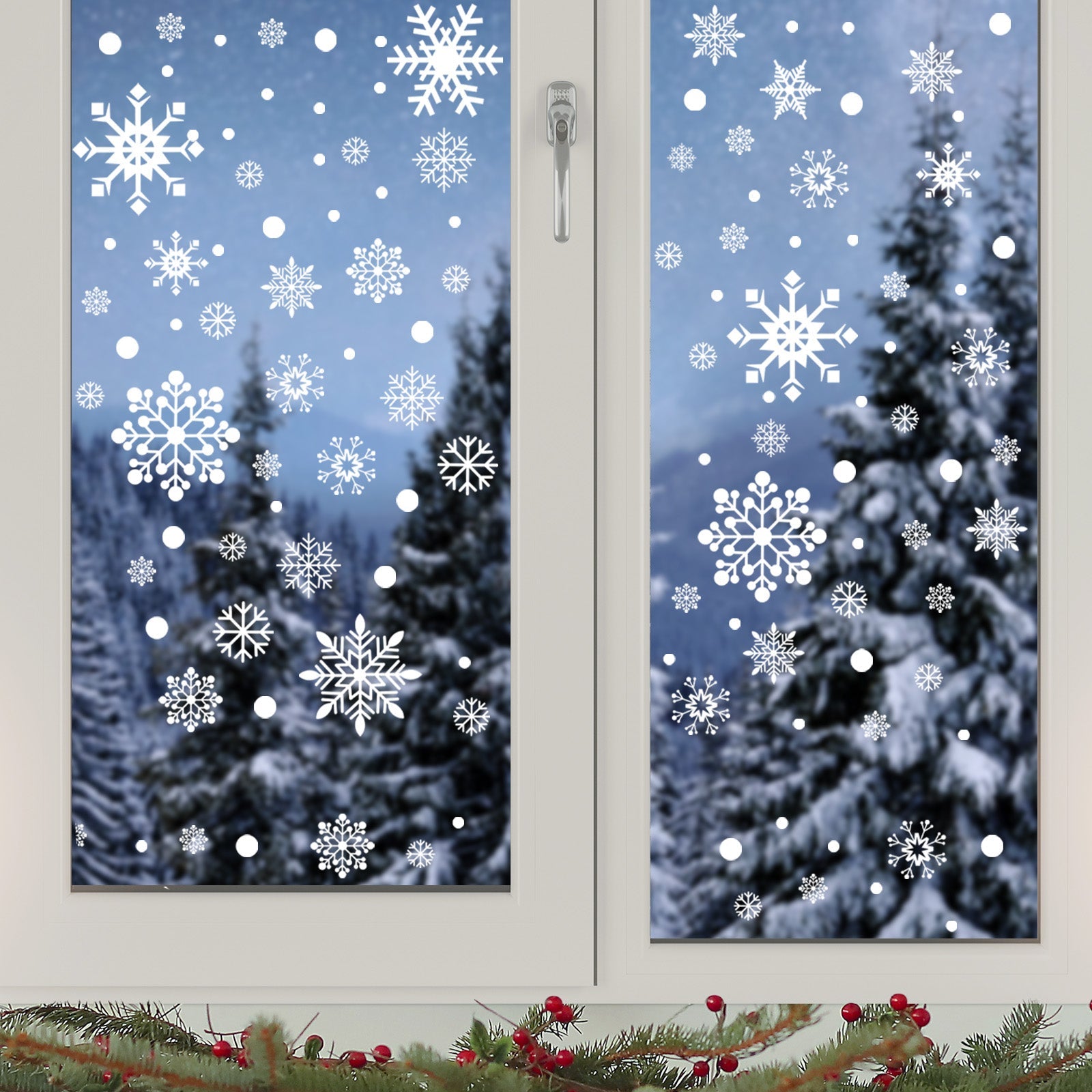 Wrapables Snowflake Window Clings Decal Stickers, Christmas Winter Decoration for Glass Windows, 8pc Festive