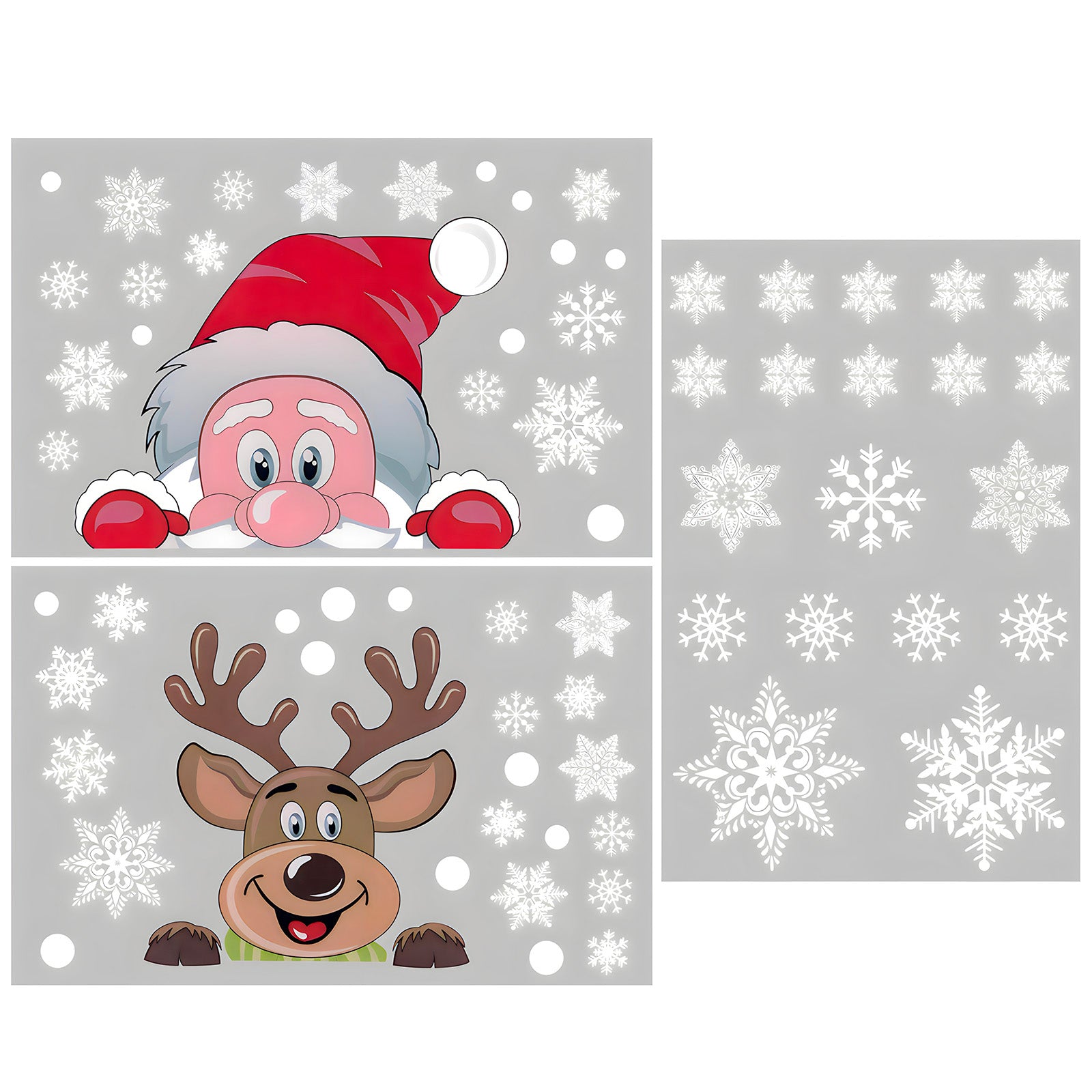 Wrapables Snowflake Window Clings Decal Stickers, Christmas Winter Decoration for Glass Windows, 3pc Santa + Deer