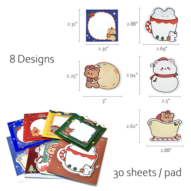 Wrapables Happy Holidays Christmas Sticky Notes, Adhesive Winter Holiday Memo Notepads for Home, Office, Work, Cute Buddies 8pc