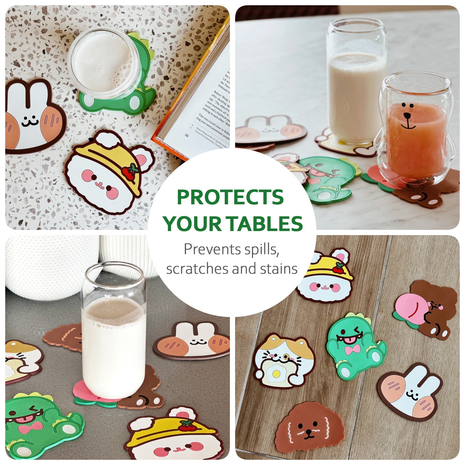 Wrapables Silicone Cute Animal Coasters for Glasses, Cups, and Drinks (Set of 6), Baby Animals