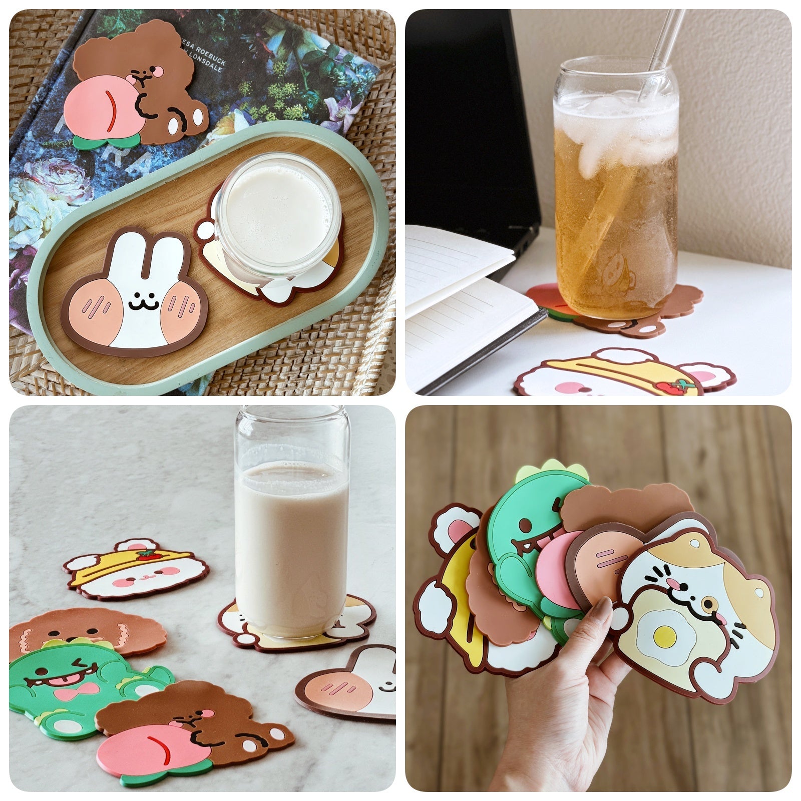 Wrapables Silicone Cute Animal Coasters for Glasses, Cups, and Drinks (Set of 6), Baby Animals