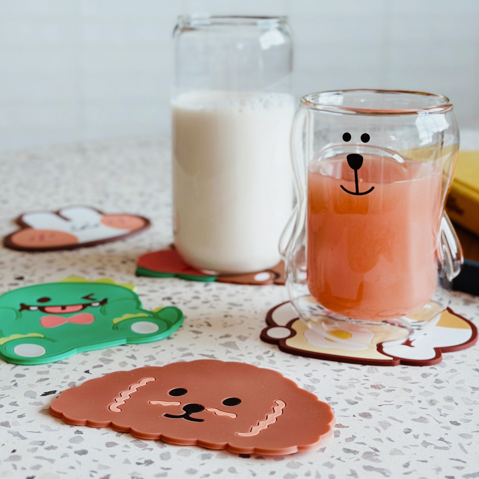 Wrapables Silicone Cute Animal Coasters for Glasses, Cups, and Drinks (Set of 6), Baby Animals