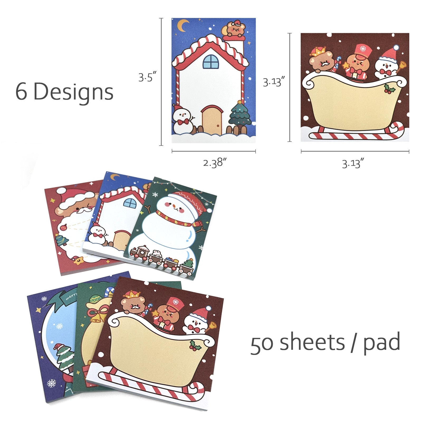 Wrapables Happy Holidays Christmas Sticky Notes, Adhesive Winter Holiday Memo Notepads for Home, Office, Work, Festive Fun 6pc