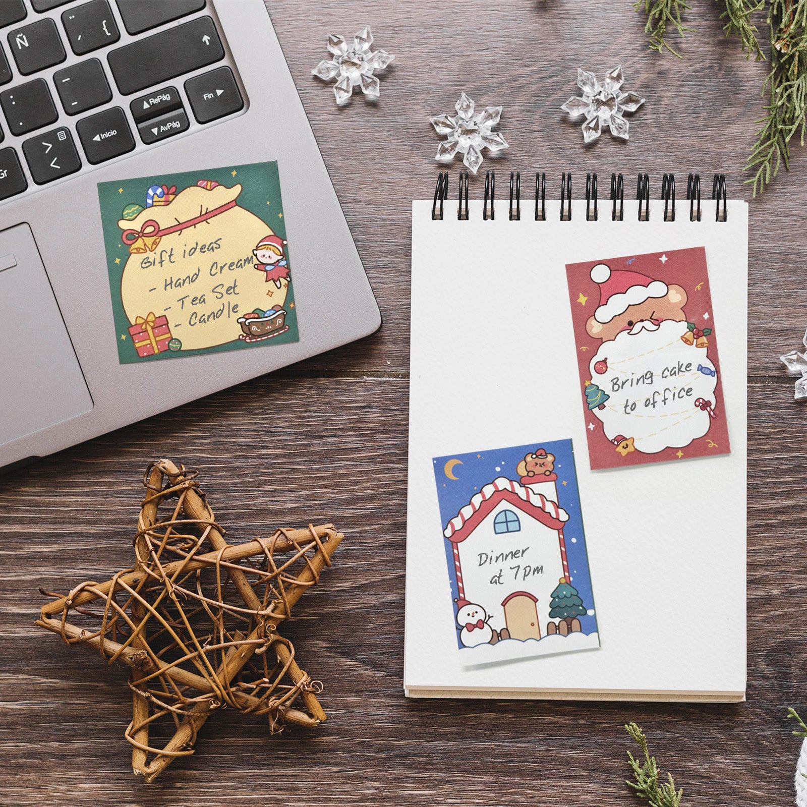 Wrapables Happy Holidays Christmas Sticky Notes, Adhesive Winter Holiday Memo Notepads for Home, Office, Work