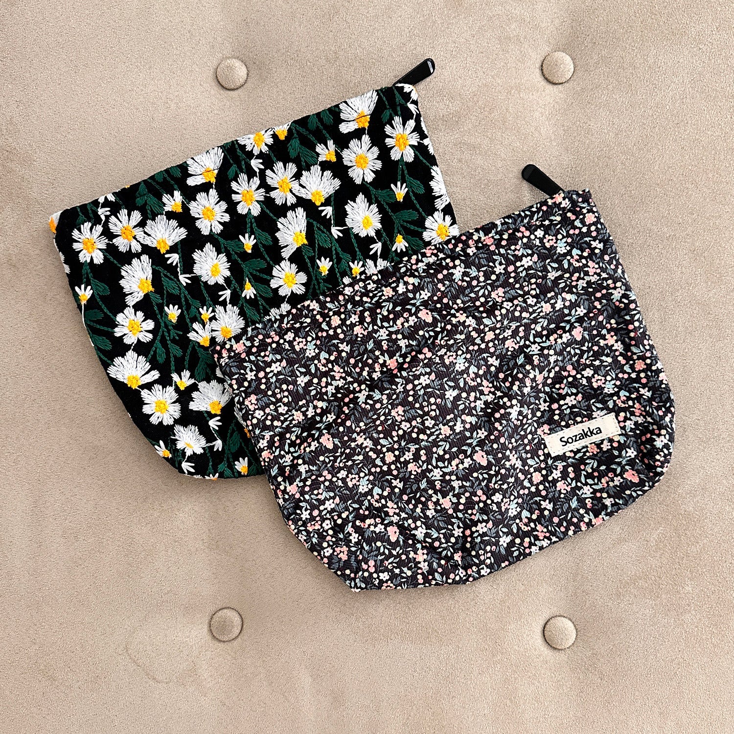 Wrapables Cosmetic Pouch, Makeup and Toiletry Travel Bag, Embroidered Daisy