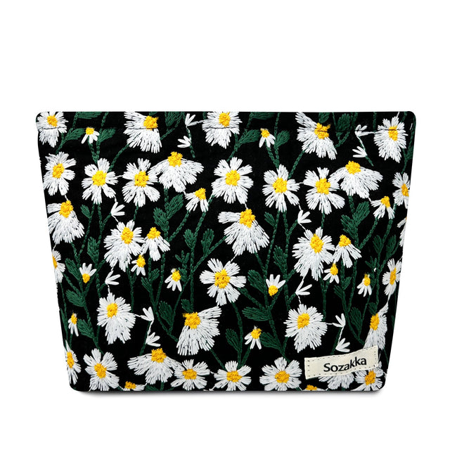 Wrapables Cosmetic Pouch, Makeup and Toiletry Travel Bag, Embroidered Daisy