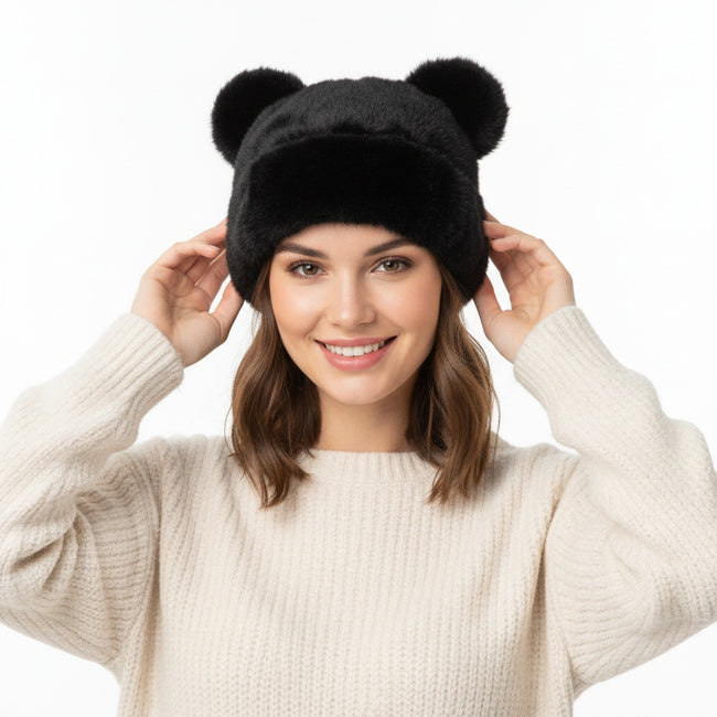 Wrapables Faux Fur Fluffy Bear Ears Winter Beanie Hat