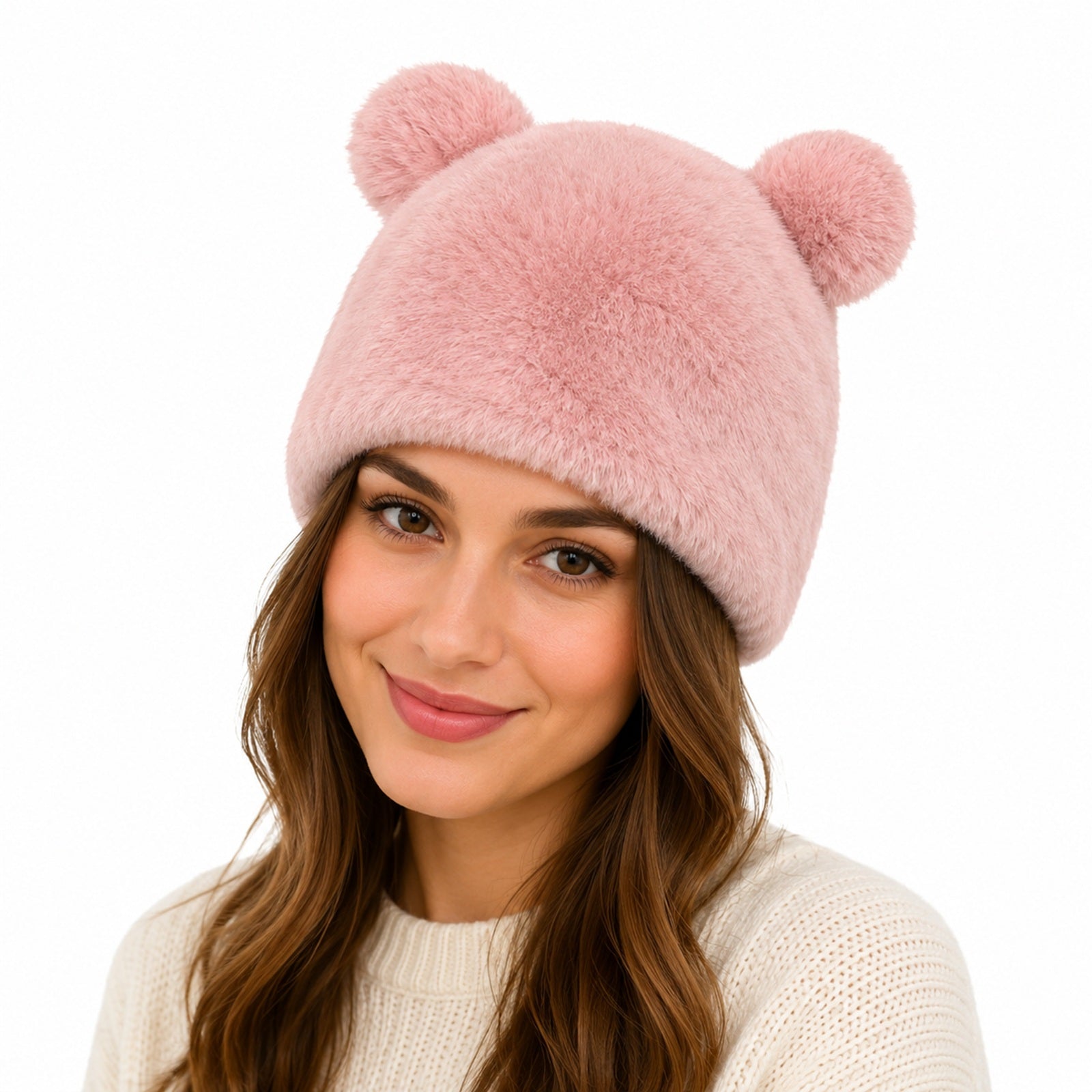 Wrapables Faux Fur Fluffy Bear Ears Winter Beanie Hat