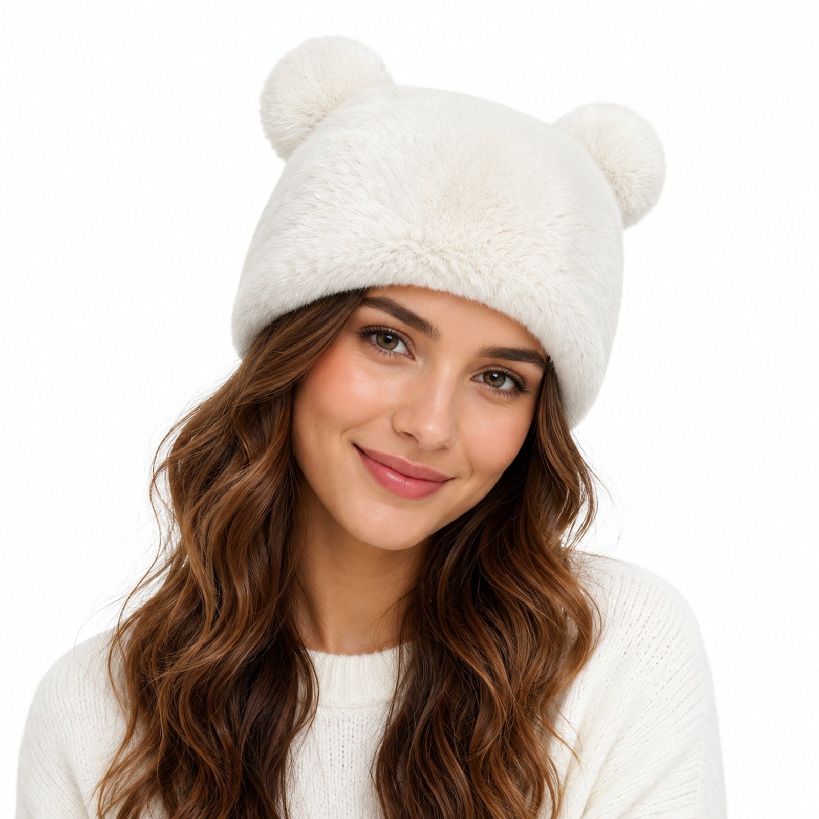 Wrapables Faux Fur Fluffy Bear Ears Winter Beanie Hat