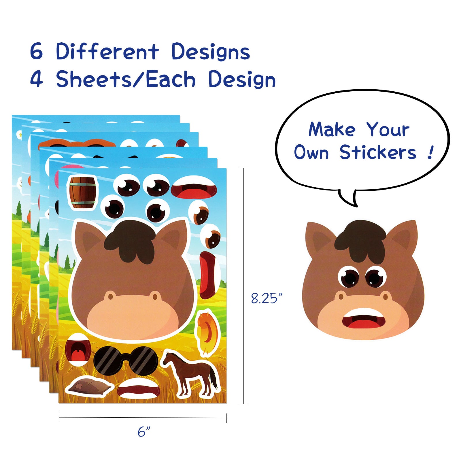 12 pcs Make a Face Stickers for Kids, 6 Different Dinosaur Designs