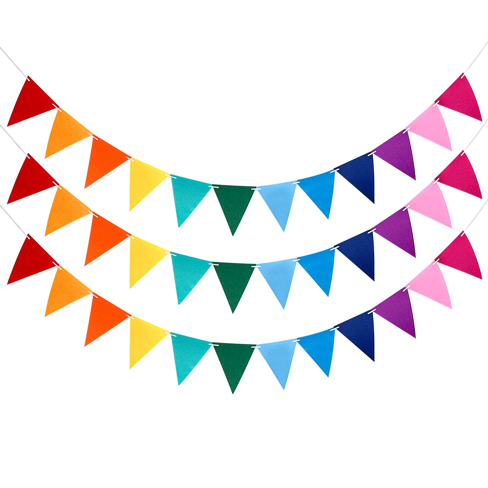 Wrapables Felt Multicolor Rainbow Pennant Banner for Birthday Parties, Baby Showers, Nurseries (Set of 3)