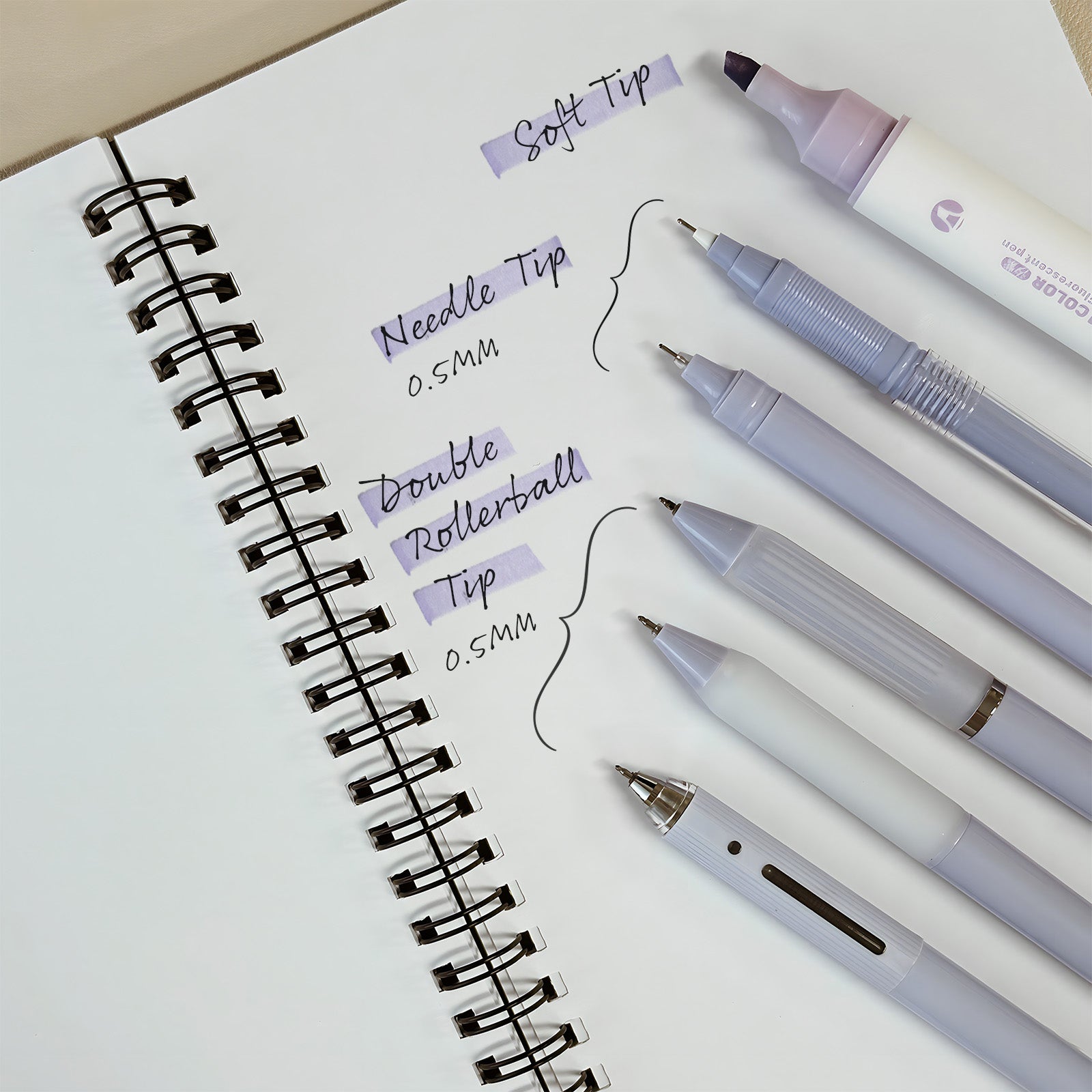 Wrapables 5 Gel Pens + 1 Highlighter Writing Set, 0.5mm Black Ink Pens, for Bible Studies, Journaling, Home and Office