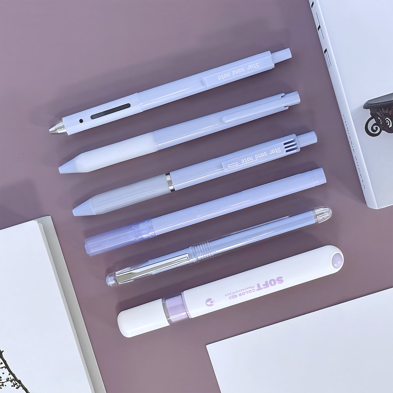 Wrapables 5 Gel Pens + 1 Highlighter Writing Set, 0.5mm Black Ink Pens, for Bible Studies, Journaling, Home and Office