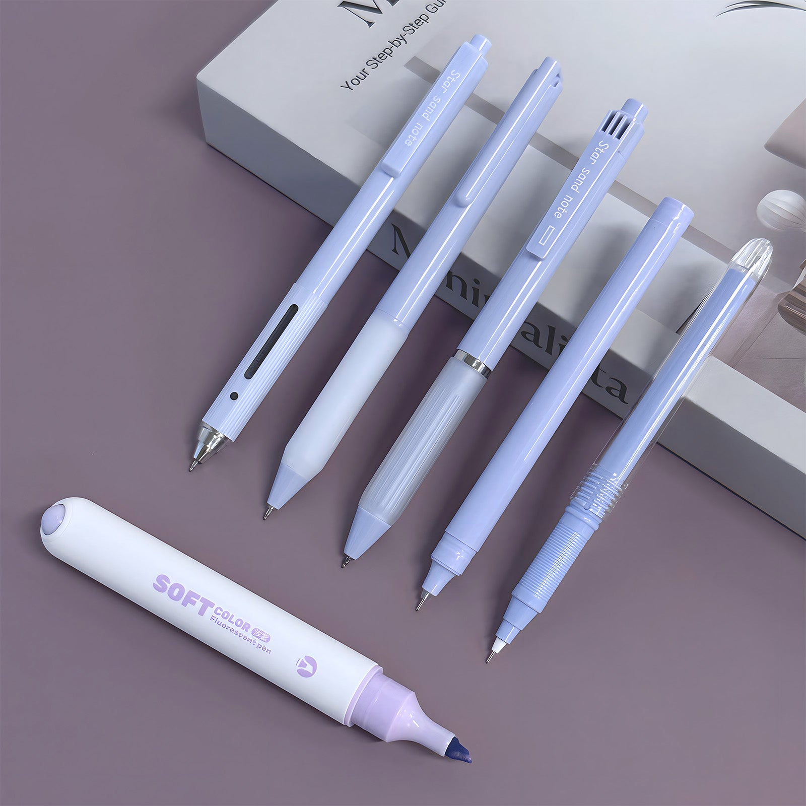 Wrapables 5 Gel Pens + 1 Highlighter Writing Set, 0.5mm Black Ink Pens, for Bible Studies, Journaling, Home and Office