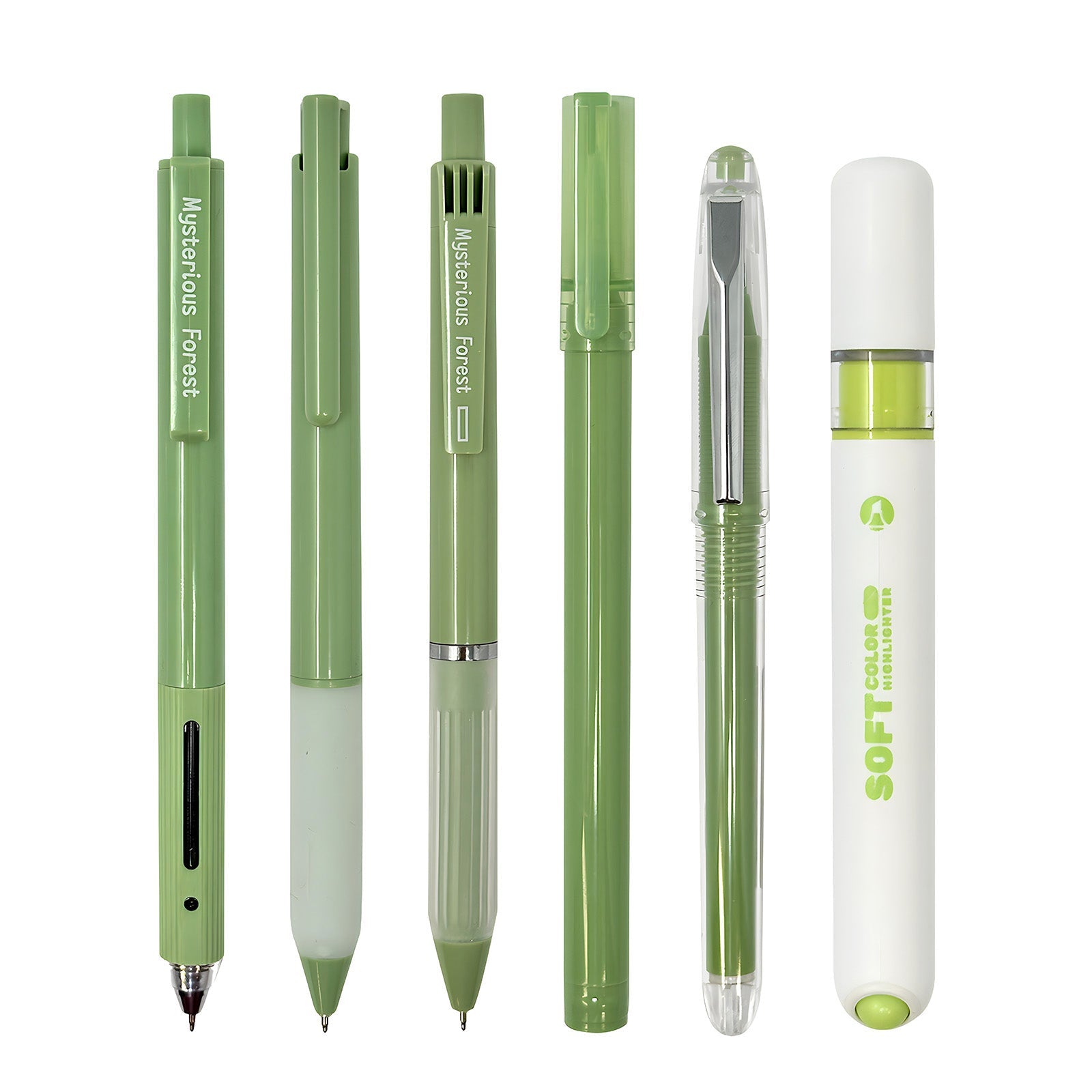 Wrapables 5 Gel Pens + 1 Highlighter Writing Set, 0.5mm Black Ink Pens, for Bible Studies, Journaling, Home and Office, Green