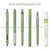 Wrapables 5 Gel Pens + 1 Highlighter Writing Set, 0.5mm Black Ink Pens, for Bible Studies, Journaling, Home and Office, Green