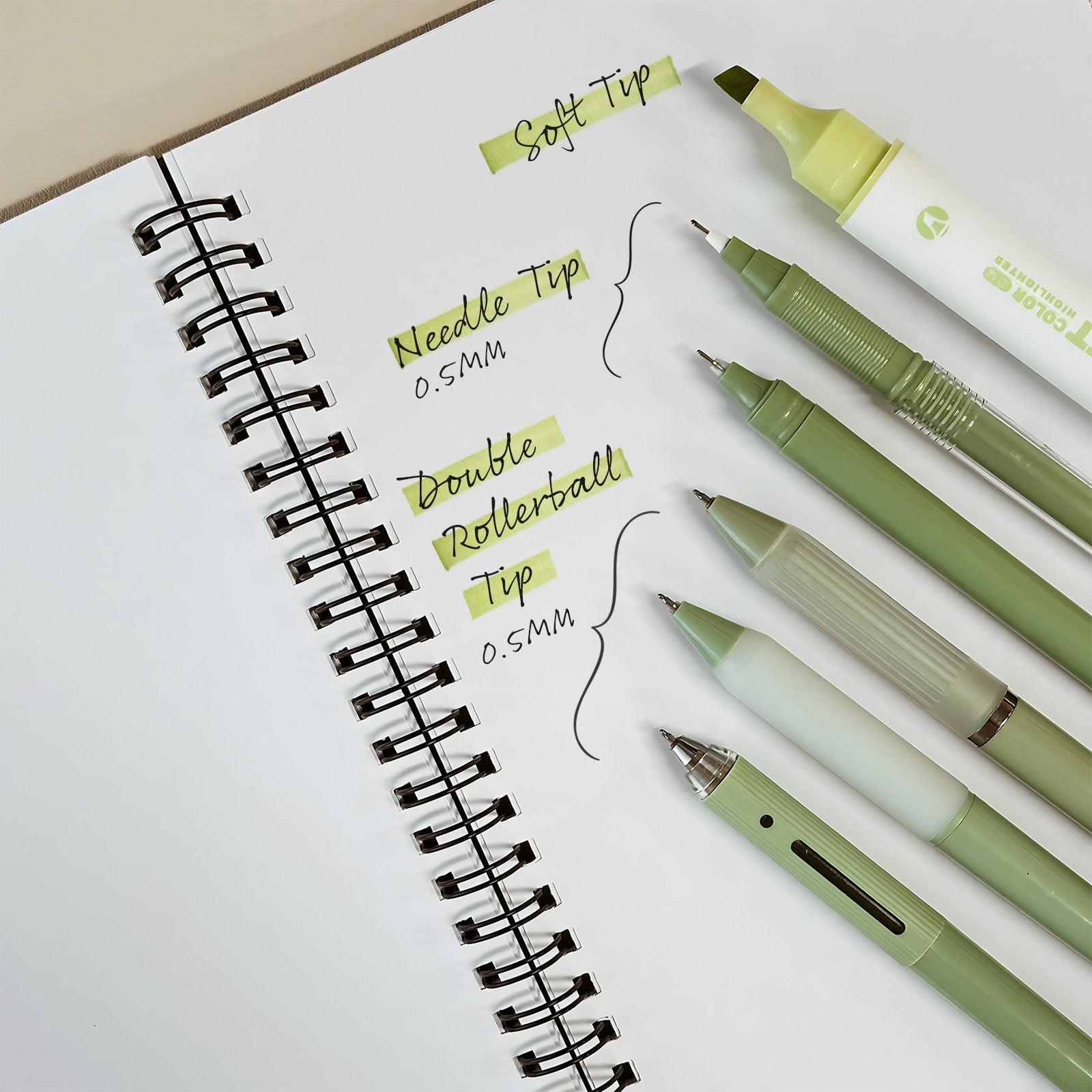 Wrapables 5 Gel Pens + 1 Highlighter Writing Set, 0.5mm Black Ink Pens, for Bible Studies, Journaling, Home and Office
