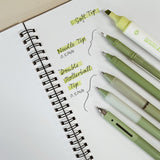 Wrapables 5 Gel Pens + 1 Highlighter Writing Set, 0.5mm Black Ink Pens, for Bible Studies, Journaling, Home and Office, Green