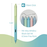 Wrapables Whisper Fusion Silent Retractable Gel Pen Set (5 Pack), 0.5mm Fine Point Black Ink