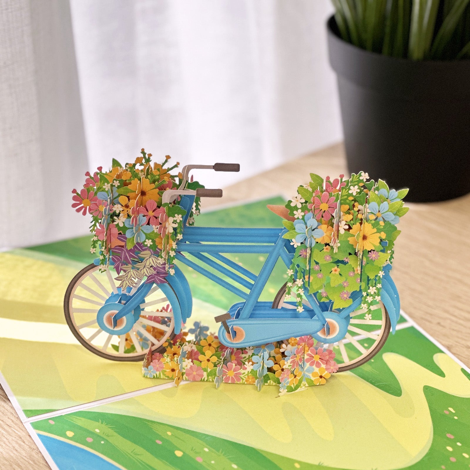 Wrapables 3D Pop Up Floral Greeting Card, Flower Bouquet Card for Mother's Day, Birthday, Anniversary, All Occasions, Bike