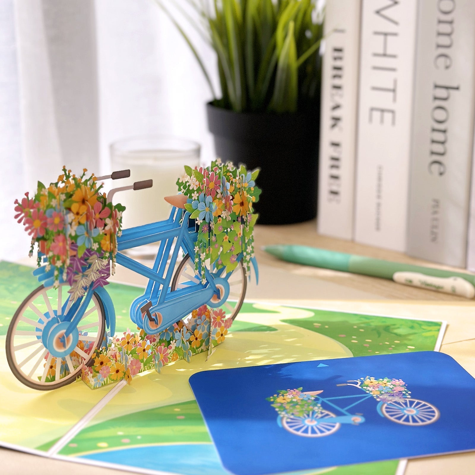 Wrapables 3D Pop Up Floral Greeting Card, Flower Bouquet Card for Mother's Day, Birthday, Anniversary, All Occasions, Bike