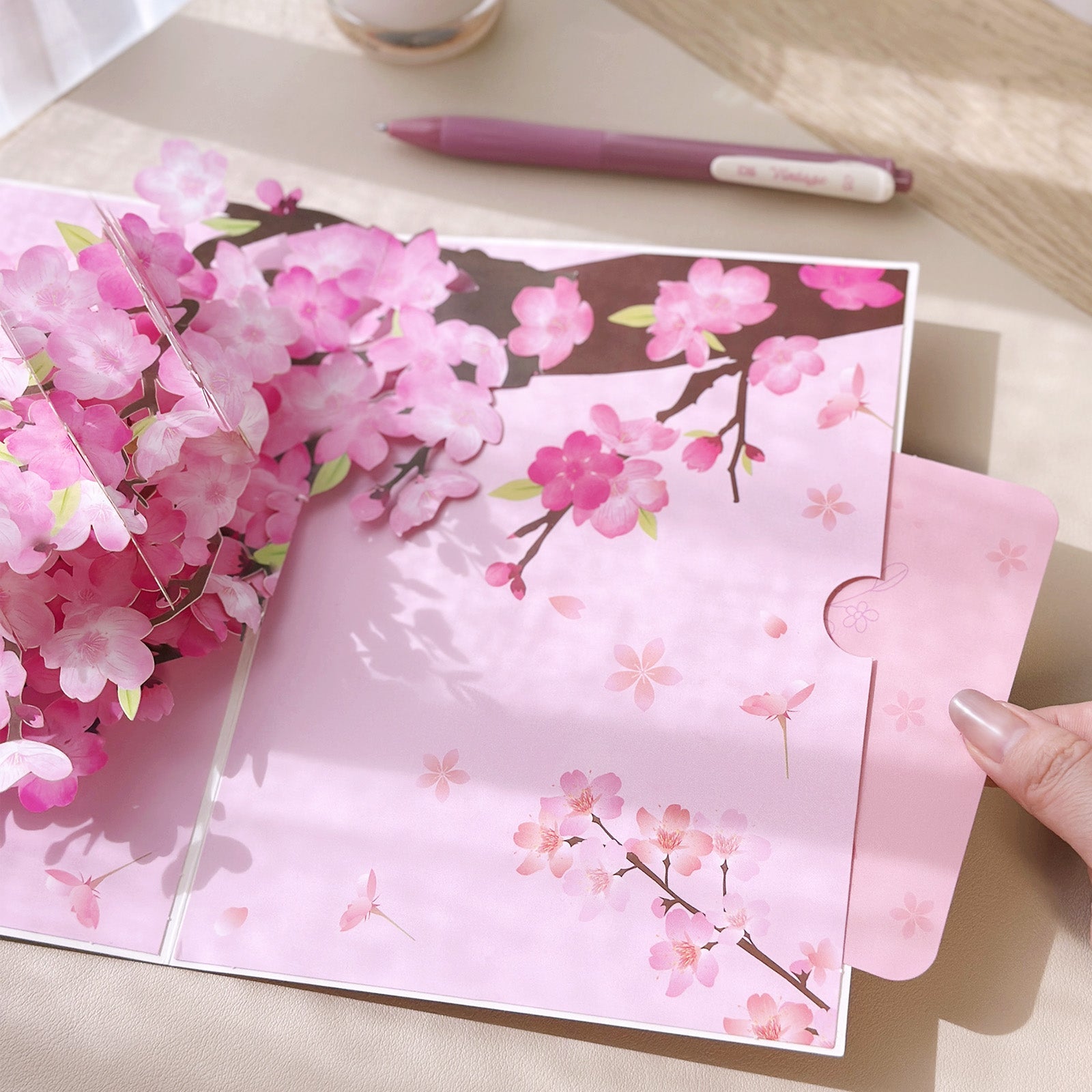 Wrapables 3D Pop Up Floral Greeting Card, Flower Bouquet Card for Mother's Day, Birthday, Anniversary, All Occasions, Cherry Blossom Tree