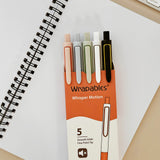 Wrapables Whisper Motion Silent Retractable Gel Pen Set (5 Pack), 0.5mm Fine Point, for Home, Office, Work