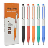 Wrapables Whisper Motion Silent Retractable Gel Pen Set (5 Pack), 0.5mm Fine Point, for Home, Office, Work