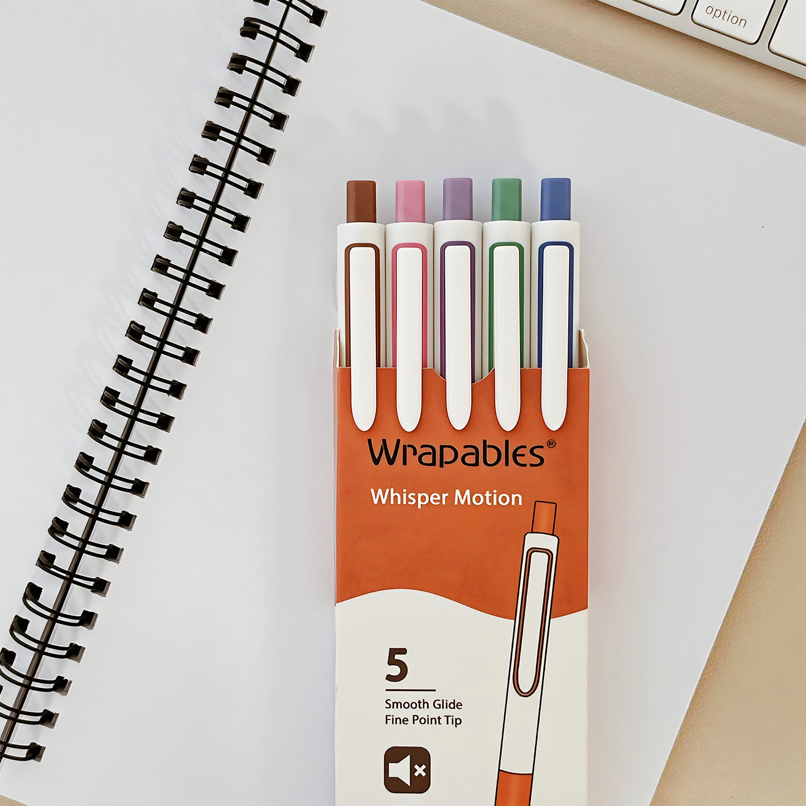 Wrapables Whisper Motion Silent Retractable Gel Pen Set (5 Pack), 0.5mm Fine Point, for Home, Office, Work