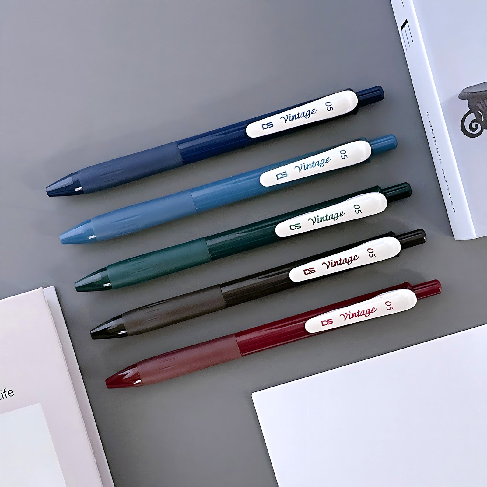 Wrapables Multi-Color Retractable Gel Pen Set (5 pack), 0.5mm Fine Point, for Writing, Journaling, Drawing, Home and Office