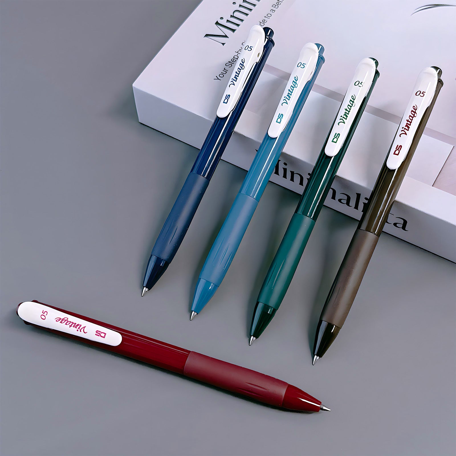 Wrapables Multi-Color Retractable Gel Pen Set (5 pack), 0.5mm Fine Point, for Writing, Journaling, Drawing, Home and Office