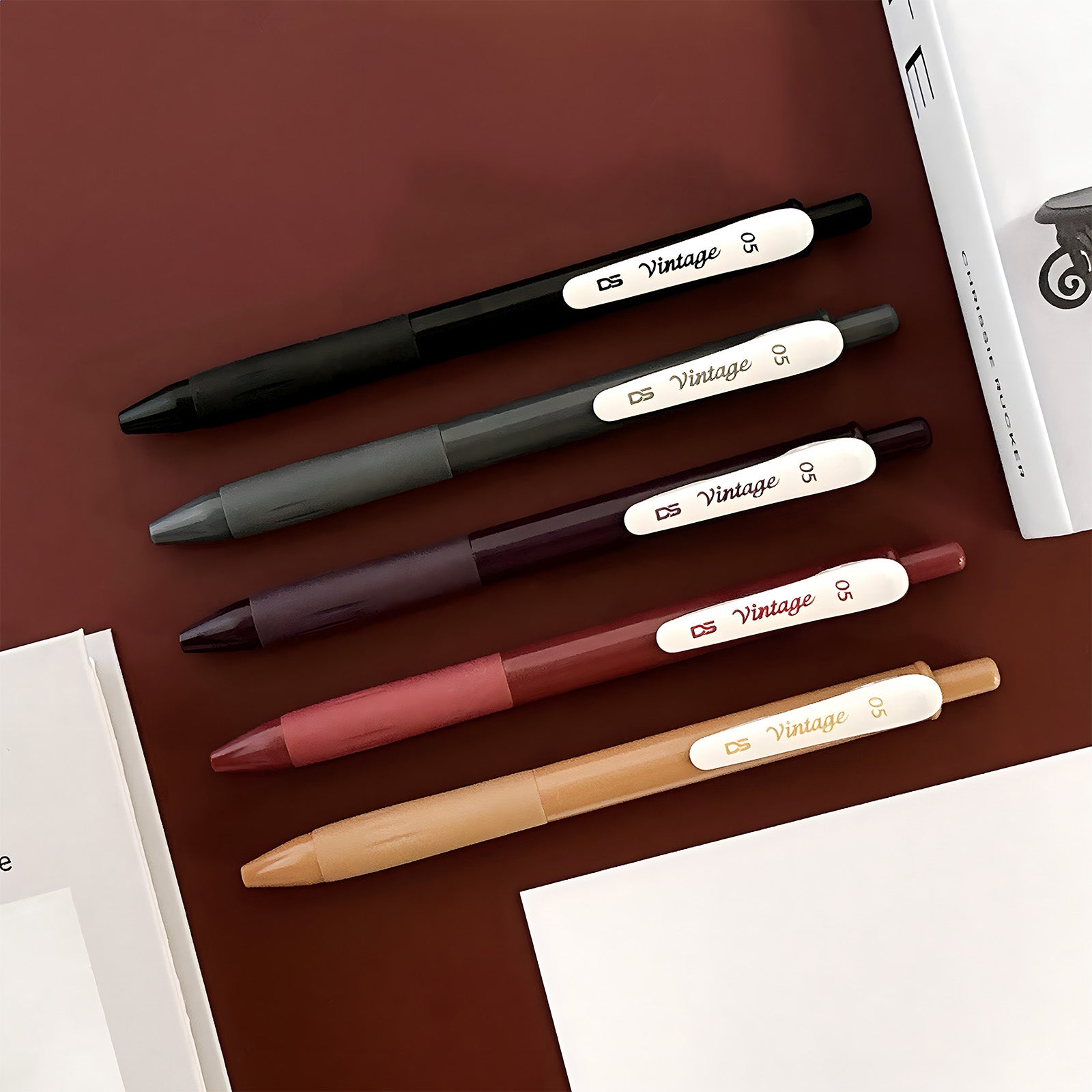 Wrapables Multi-Color Retractable Gel Pen Set (5 pack), 0.5mm Fine Point, for Writing, Journaling, Drawing, Home and Office