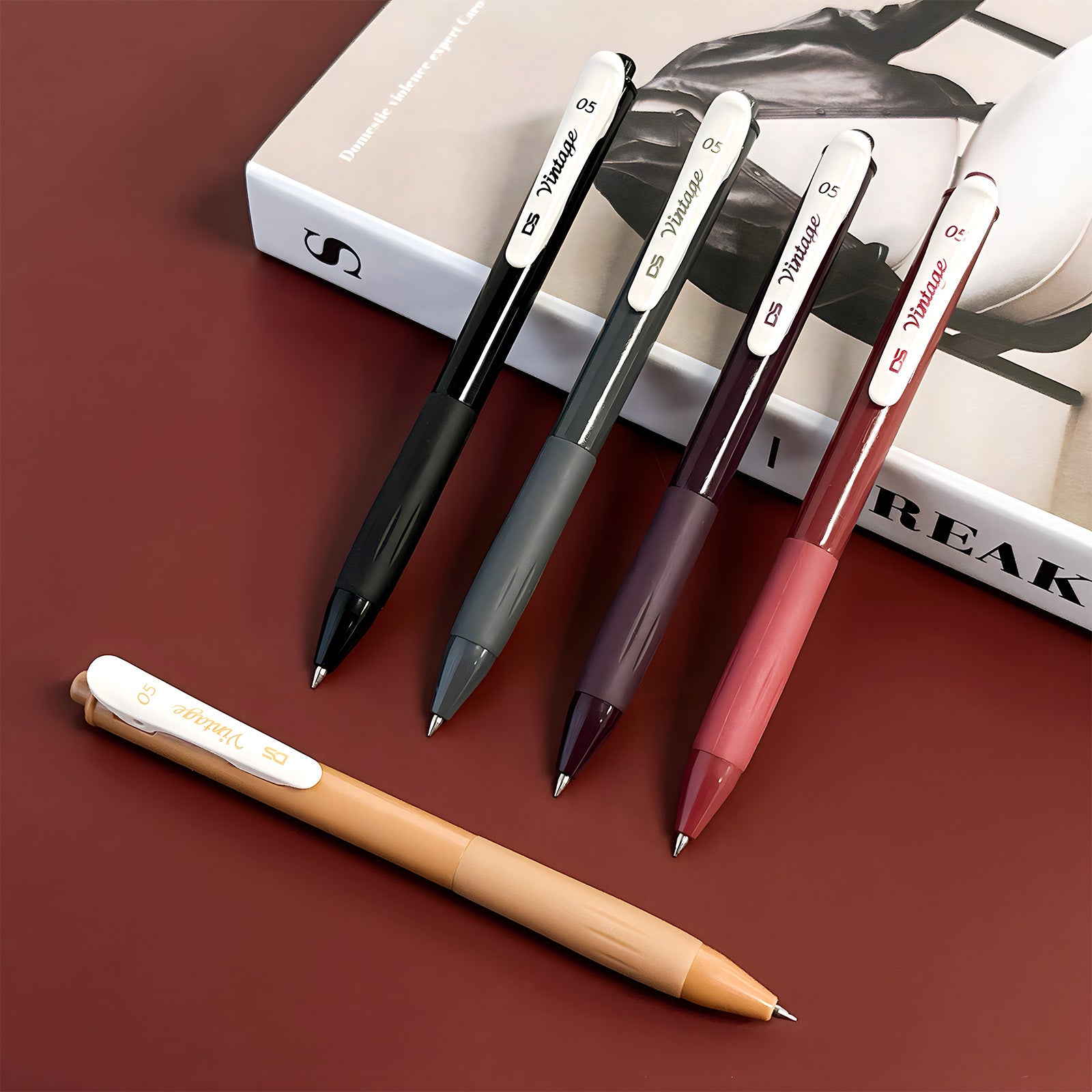 Wrapables Multi-Color Retractable Gel Pen Set (5 pack), 0.5mm Fine Point, for Writing, Journaling, Drawing, Home and Office