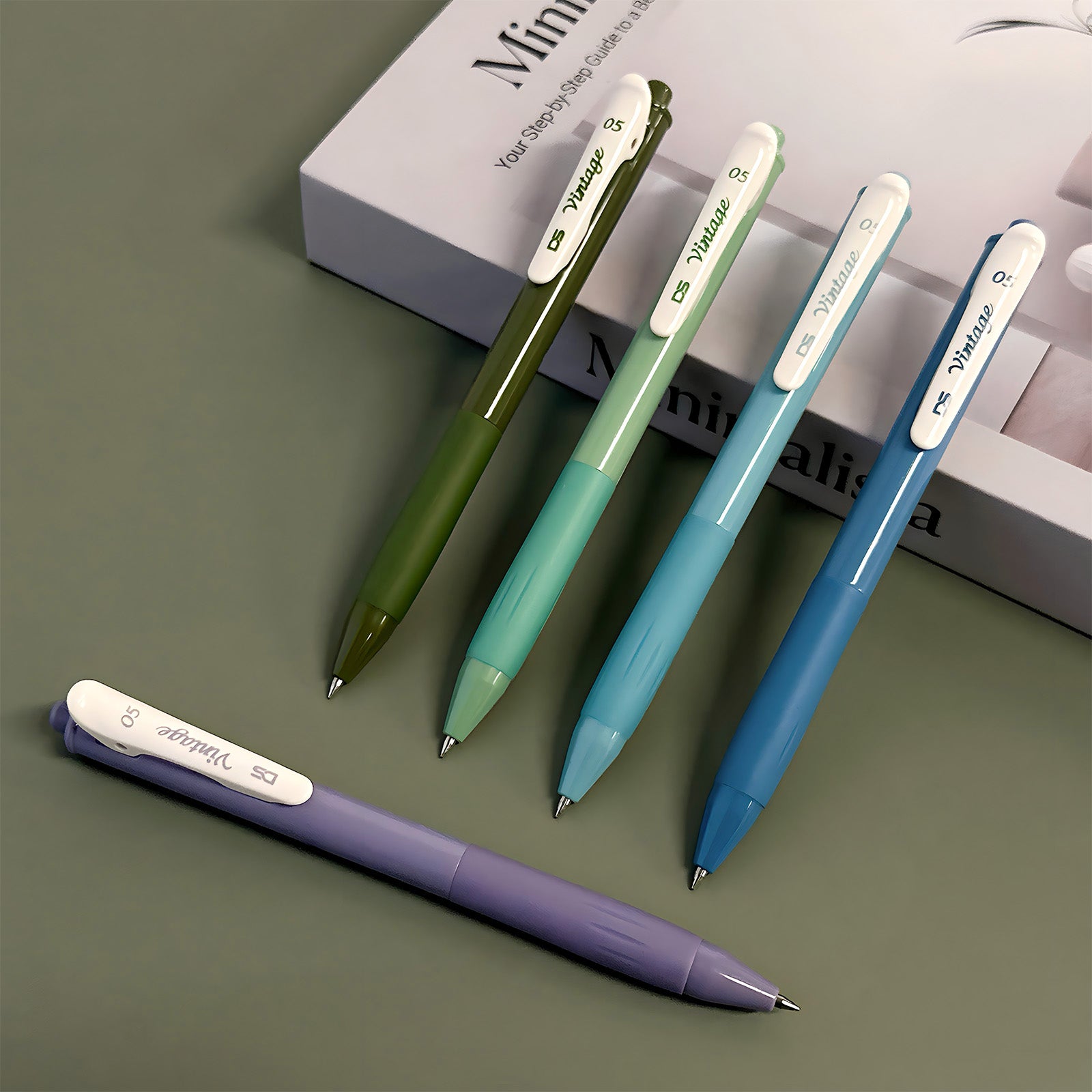 Wrapables Multi-Color Retractable Gel Pen Set (5 pack), 0.5mm Fine Point, for Writing, Journaling, Drawing, Home and Office