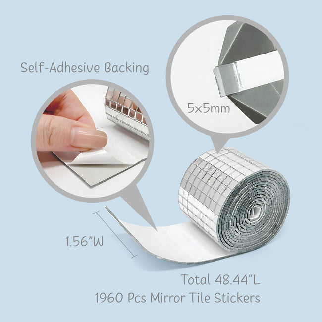 Wrapables 5mm x 5mm Self Adhesive Mosaic Glass Mirror Tile Stickers, 1960pcs for Arts and Crafts, Home Decoration, Silver