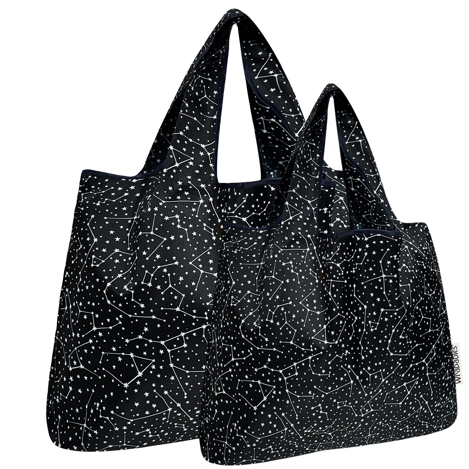 Wrapables Large & Small Foldable Nylon Reusable Shopping Grocery Bags (Set of 2), Star Patterns