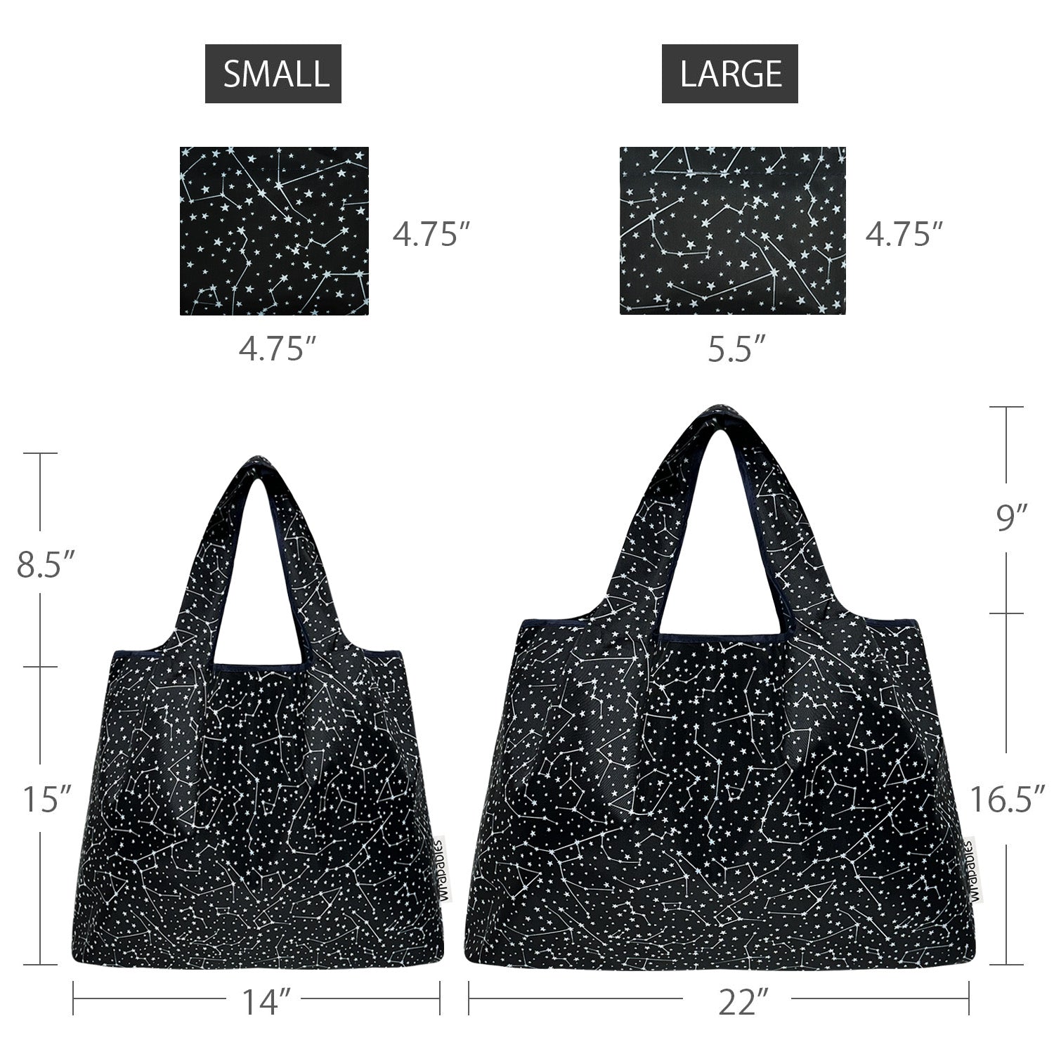 Wrapables Large & Small Foldable Nylon Reusable Shopping Grocery Bags (Set of 2), Star Patterns