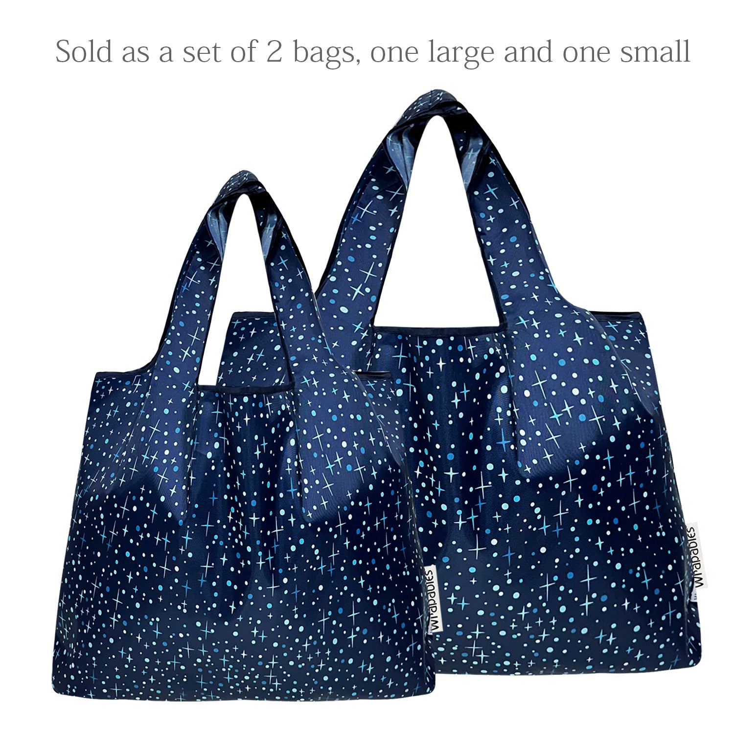 Wrapables Large & Small Foldable Nylon Reusable Shopping Grocery Bags (Set of 2), Twinkle Twinkle