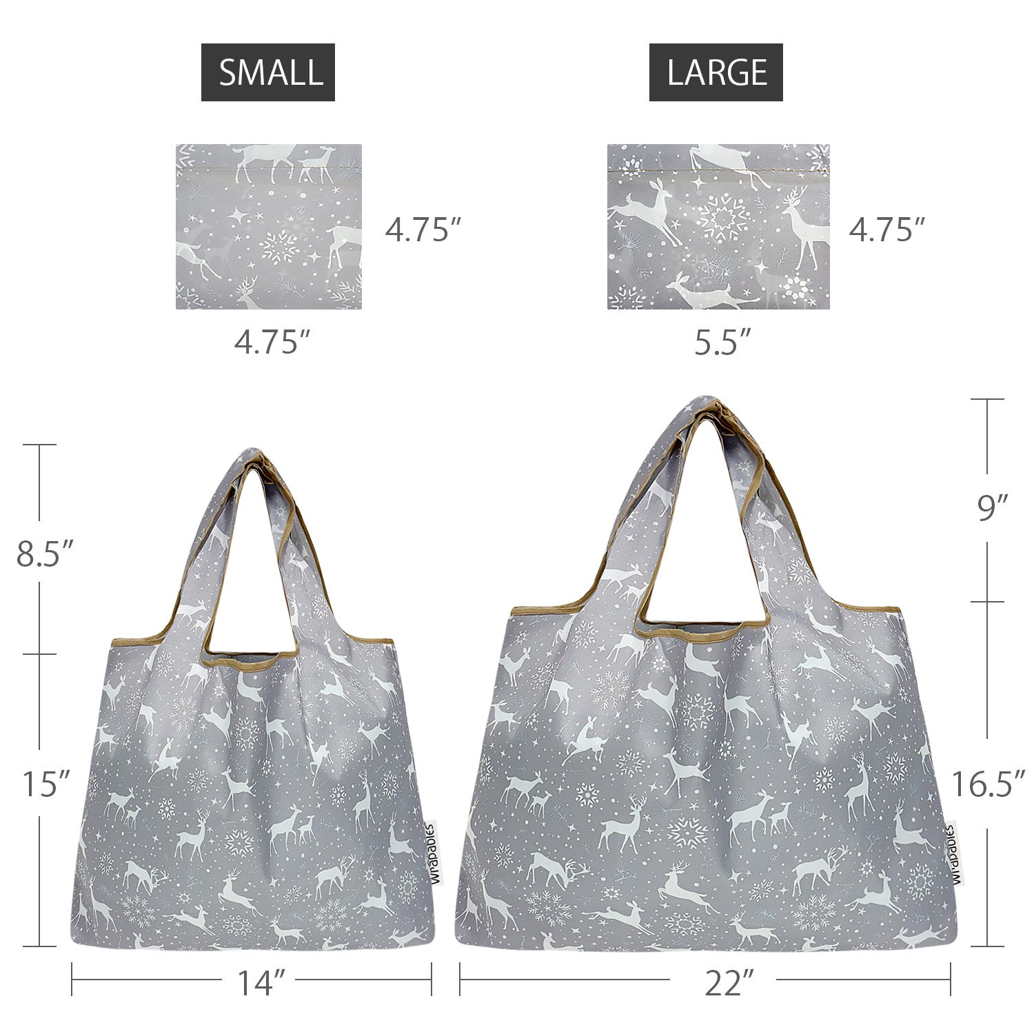 Wrapables Large & Small Foldable Tote Nylon Reusable Grocery Bags, Set of 2