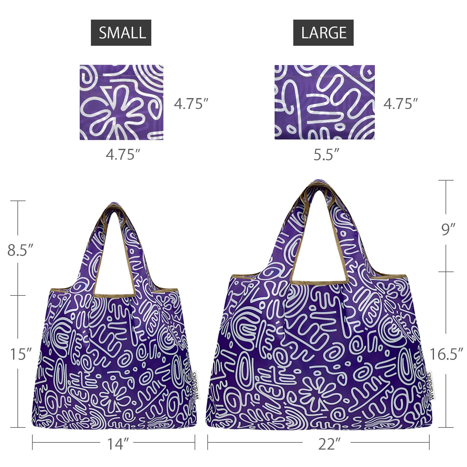 Wrapables Large & Small Foldable Tote Nylon Reusable Grocery Bags, Set of 2