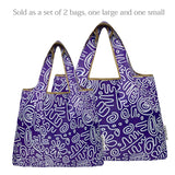 Wrapables Large & Small Foldable Nylon Reusable Shopping Grocery Bags (Set of 2), Doodle Art