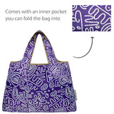 Wrapables Large & Small Foldable Nylon Reusable Shopping Grocery Bags (Set of 2), Doodle Art