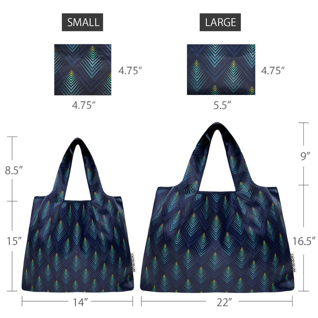 Wrapables Large & Small Foldable Nylon Reusable Shopping Grocery Bags (Set of 2), Peacock Blue