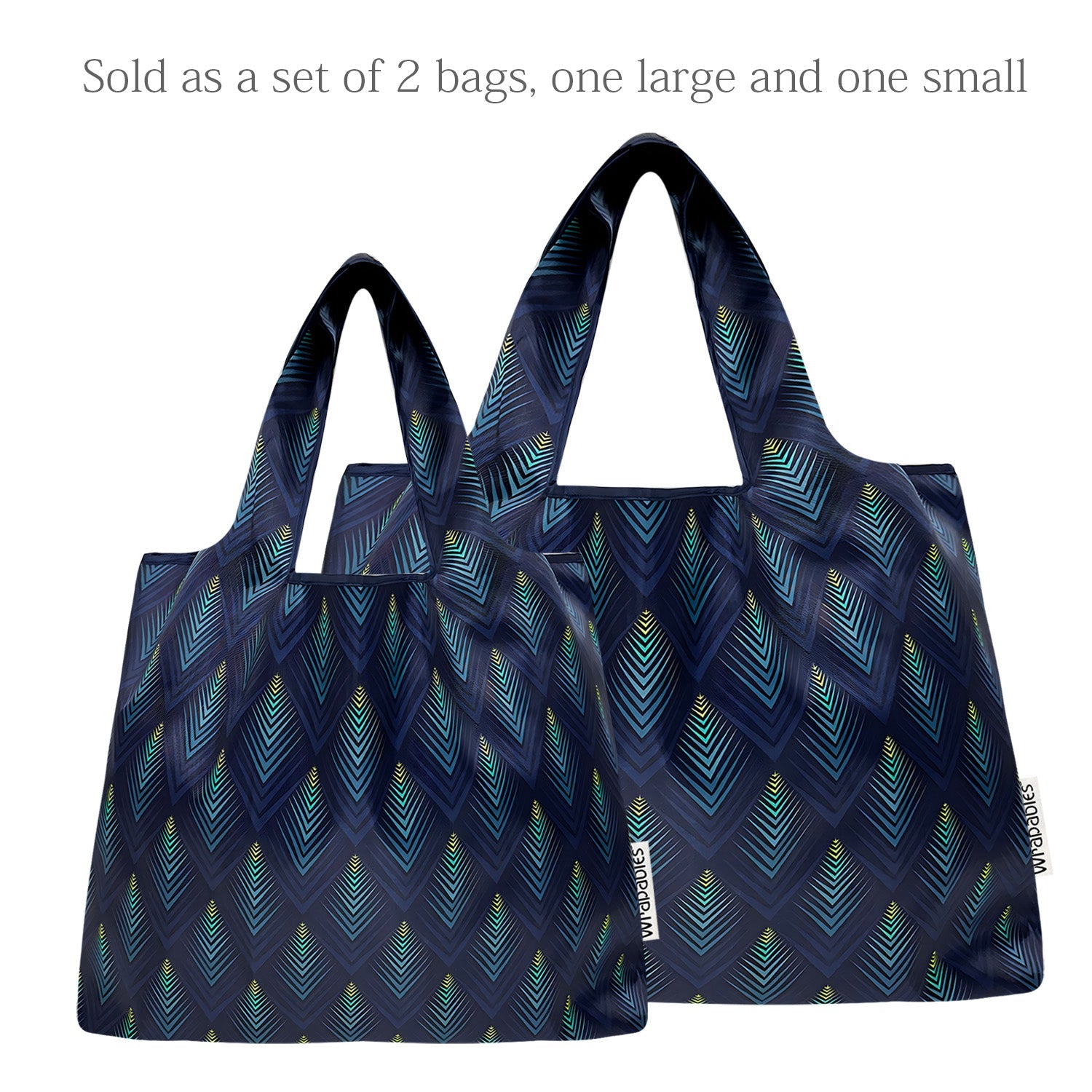 Wrapables Large & Small Foldable Nylon Reusable Shopping Grocery Bags (Set of 2), Peacock Blue