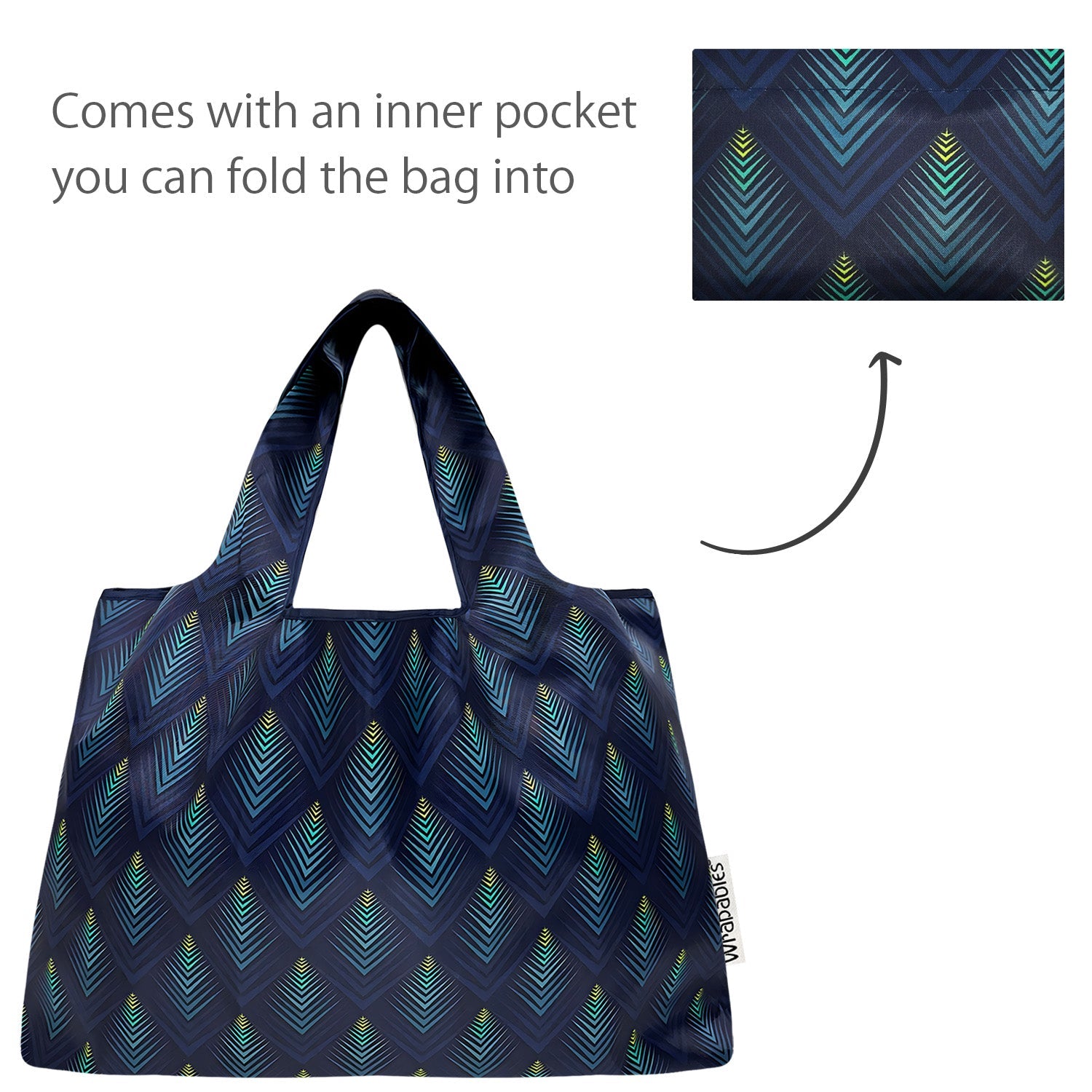 Wrapables Large & Small Foldable Nylon Reusable Shopping Grocery Bags (Set of 2), Peacock Blue