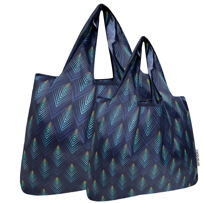 Wrapables Large & Small Foldable Nylon Reusable Shopping Grocery Bags (Set of 2), Peacock Blue