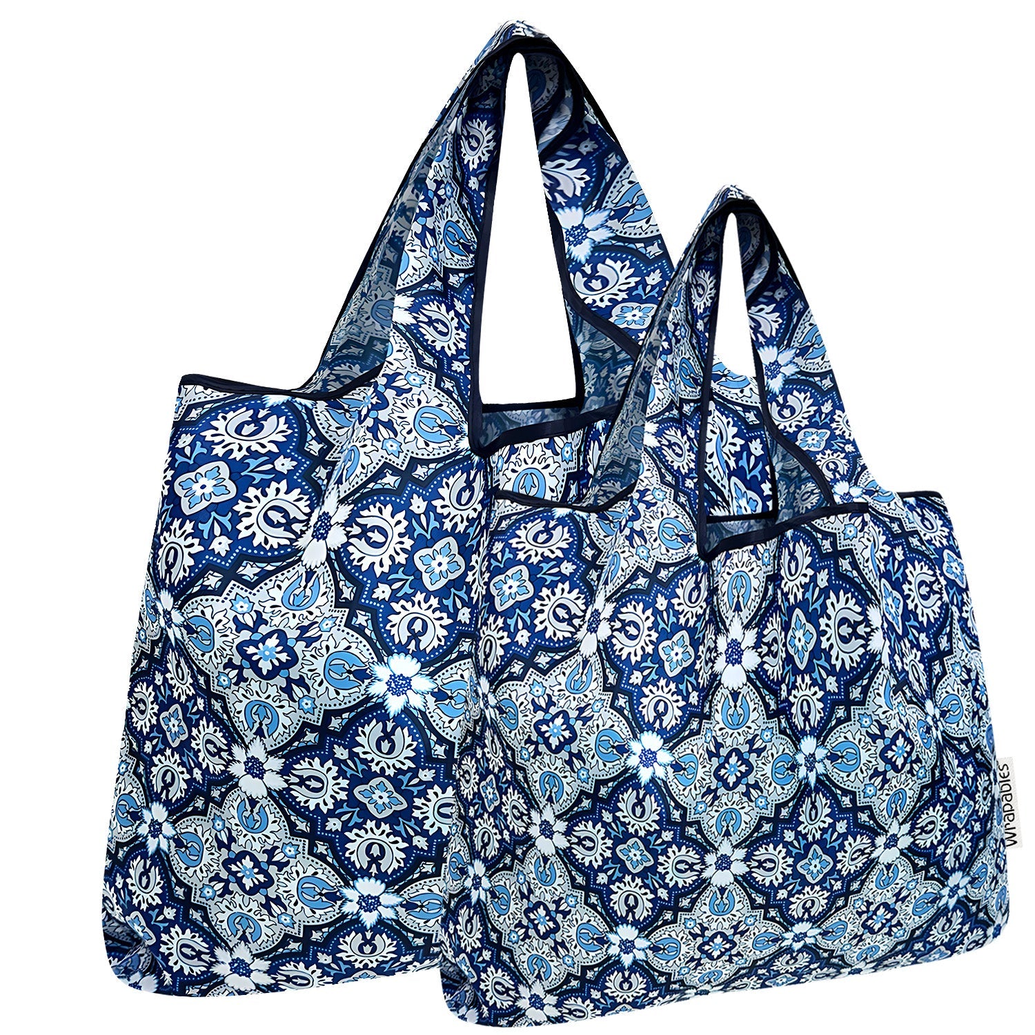 Wrapables Large & Small Foldable Nylon Reusable Shopping Grocery Bags (Set of 2), Stately Floral