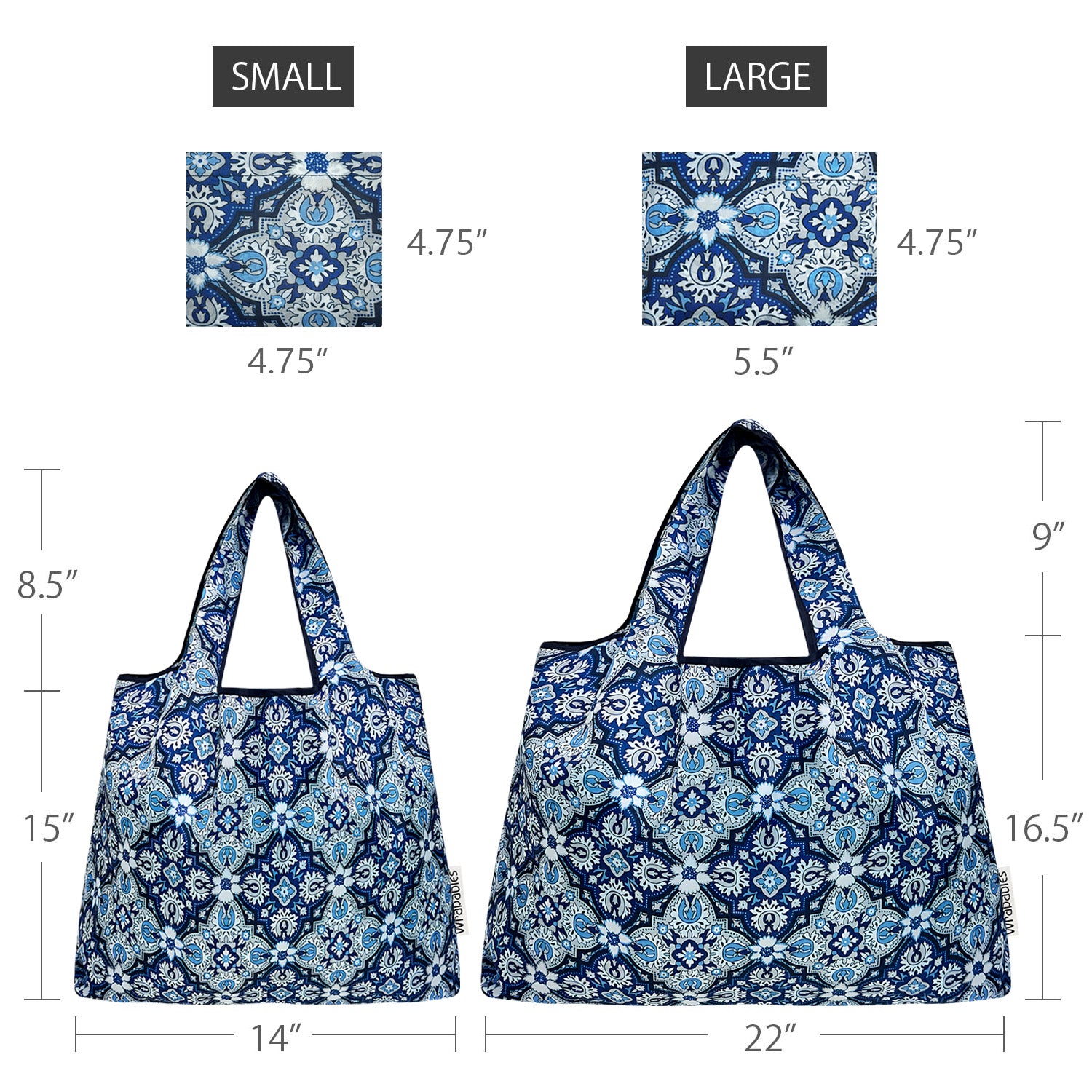 Wrapables Large & Small Foldable Tote Nylon Reusable Grocery Bags, Set of 2