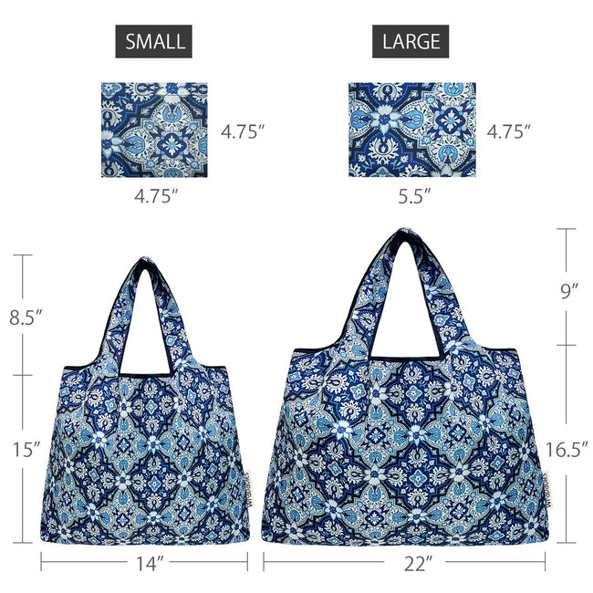 Wrapables Large & Small Foldable Nylon Reusable Shopping Grocery Bags (Set of 2), Stately Floral