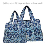 Wrapables Large & Small Foldable Nylon Reusable Shopping Grocery Bags (Set of 2), Stately Floral